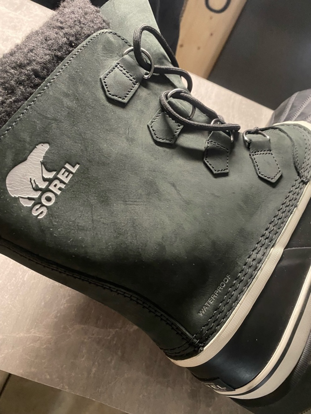 SOREL Caribou Waterproof Boot Insulated Black Dark Stone Natural Rubber Men's 13 - Picture 4 of 16